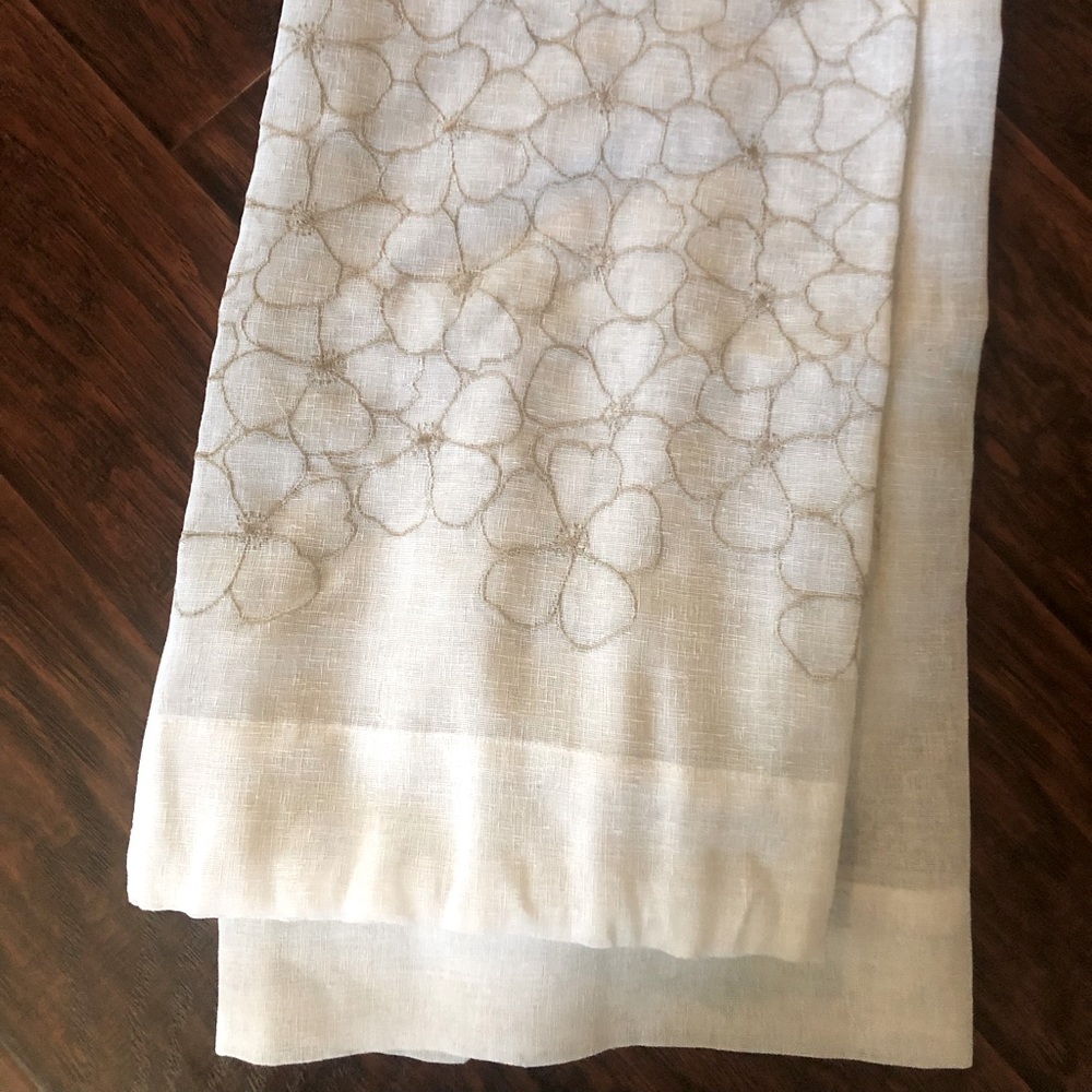 DKNY Sheer Linen-Style Curtains, with olive green embroidered flowers